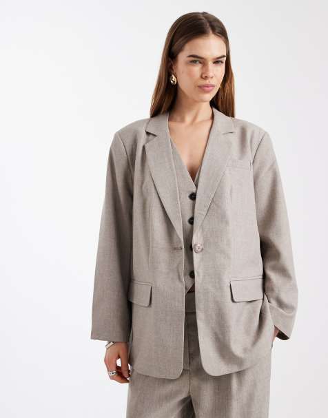 ONLY oversized tailored blazer co-ord in beige - view 1
