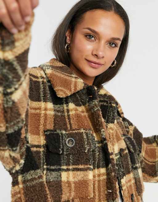 Checked teddy clearance jacket