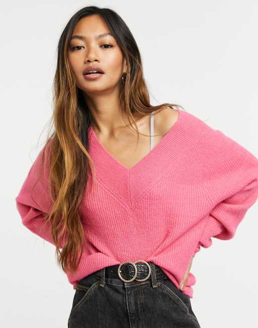 Pink v 2025 neck jumper