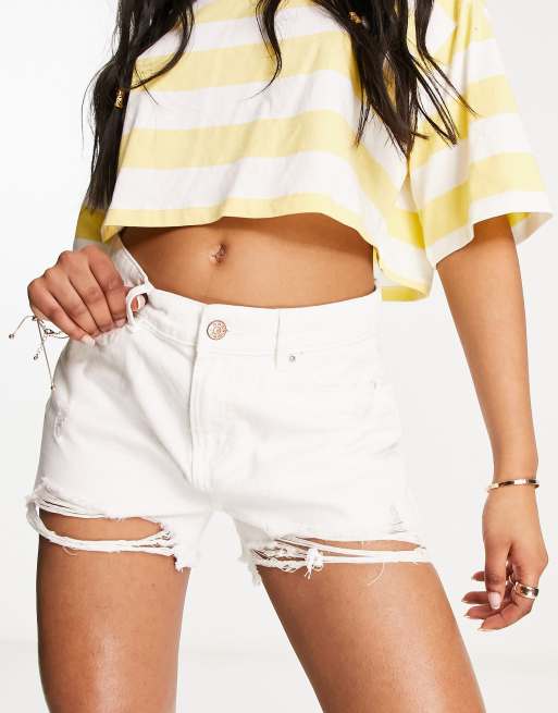 Only Pacy high waist ripped denim shorts in white