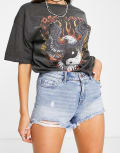 [ONLY] Only Pacy high waisted ripped denim shorts in light blue 12-14 Light blue
