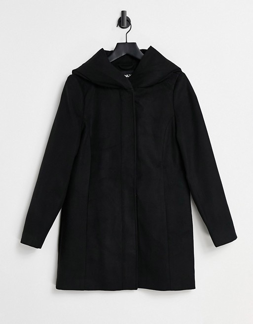 Only long-line hooded zip up coat in black