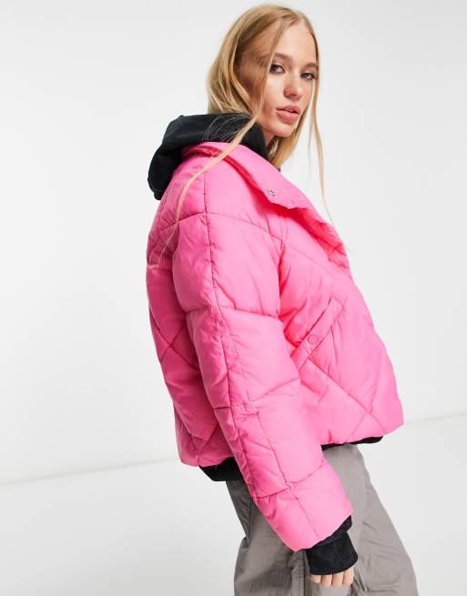 Topshop Sno hooded puffer ski jacket in pink