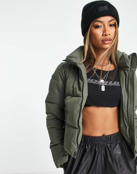 Hooded Puffer Vest - Dark khaki green - Ladies