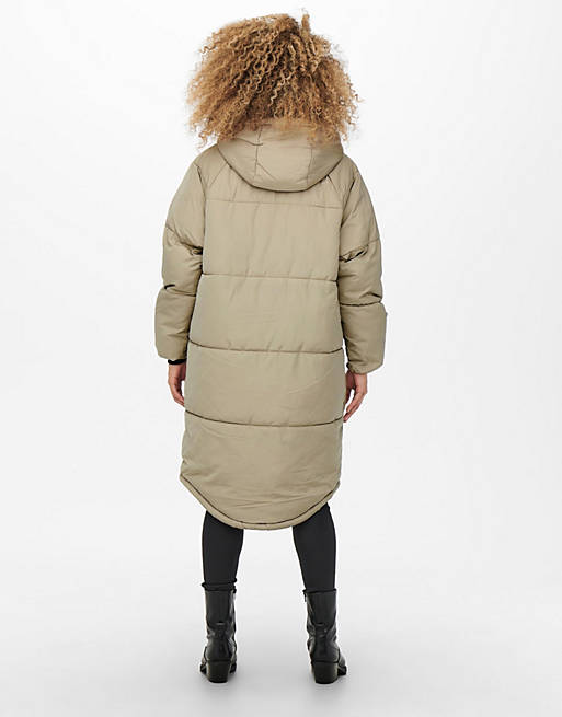 Women Only padded puffer coat with hood in taupe 