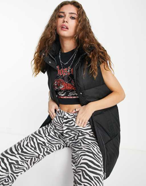 Only padded vest with hood in black