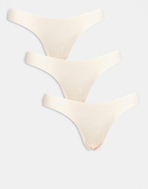 ONLY - Pakke med 3 par naturfarvede brasilianske trusser med blondedetaljer - view 1