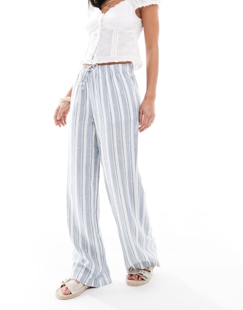 ONLY - Pantalon à enfiler en lin mélangé - Rayures bleues - view 1