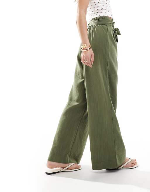 ONLY - Pantalon ample avec liens à la taille - Kaki, 2 de 5