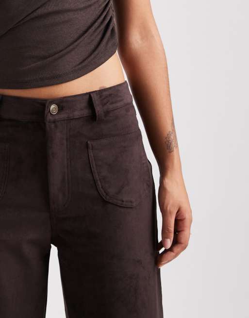 ONLY - Pantalon ample en imitation daim - Marron, 4 de 5