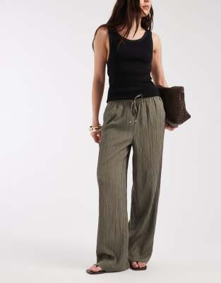 Pantalon ample texturé effet froissé - Vert olive M L32