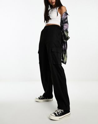 Only wide leg cargo trousers in black - ASOS Price Checker