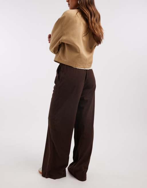 ONLY pantalón de pana de pernera ancha sin cierre en marrón, 4 de 5