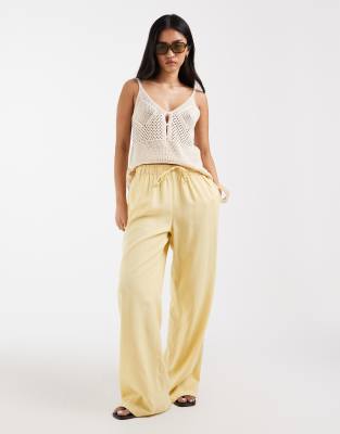 Pantalon d'ensemble à enfiler en lin mélangé - Jaune pâle 42