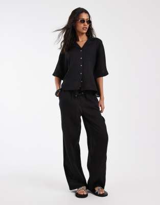 Pantalon d'ensemble ample en lin mélangé - Noir 40
