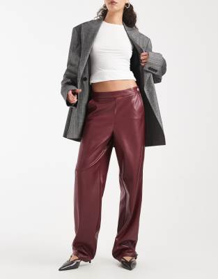 Pantalon droit en similicuir à taille haute - Bordeaux-Rouge 36