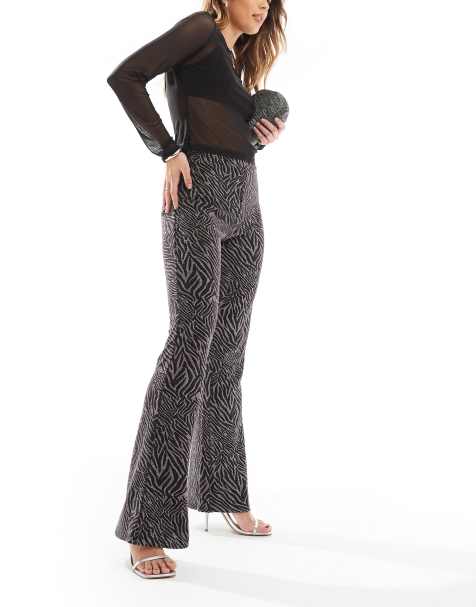 ONLY - Pantalon évasé à zébrures - Noir scintillant - view 1