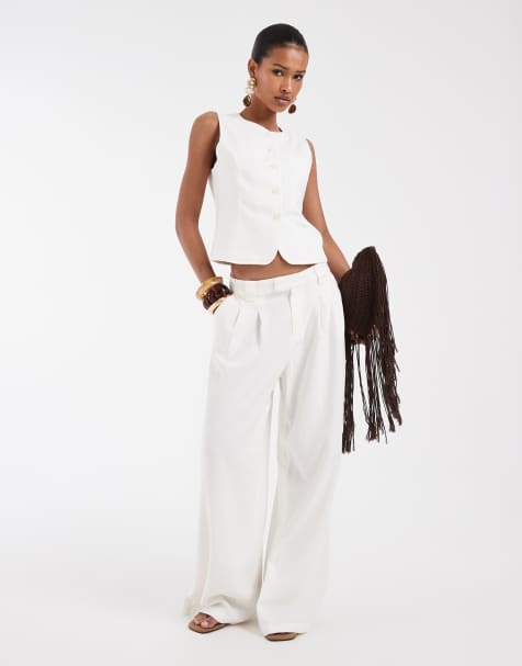 ONLY - Pantalon habillé d'ensemble coupe ample en lin mélangé - Blanc - view 1