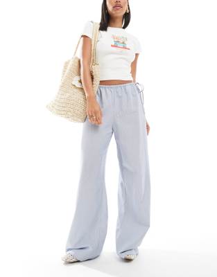 ONLY - Pantalon large à rayures avec liens - Bleu