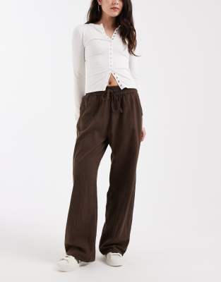 Pantalon large aspect lin - Marron-Brown 36