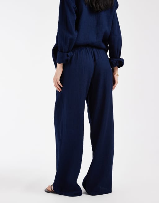 Only - Pantalon large d'ensemble en crépon - Bleu marine, 5 de 5