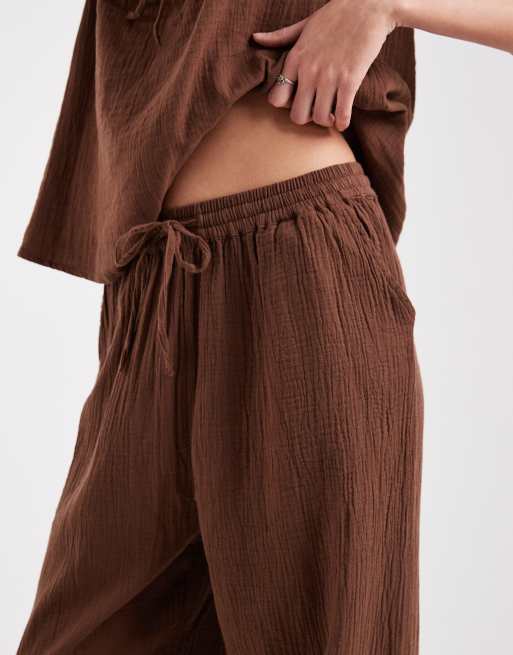 Only - Pantalon large d'ensemble en gaze - Marron, 2 de 5