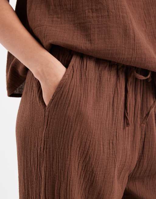 Only - Pantalon large d'ensemble en gaze - Marron, 4 de 5
