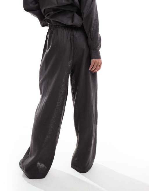 ONLY - Pantalon large d'ensemble en lin mélangé - Gris, 3 de 5