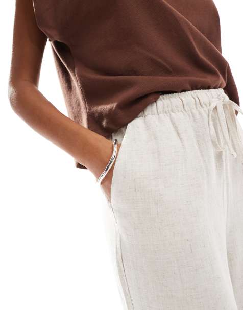 Pantaloncini Di Lino Donna Estivi Al Ginocchio &ndash; Casual Spiaggia Vacanza (Neri, Bianchi, Blu)