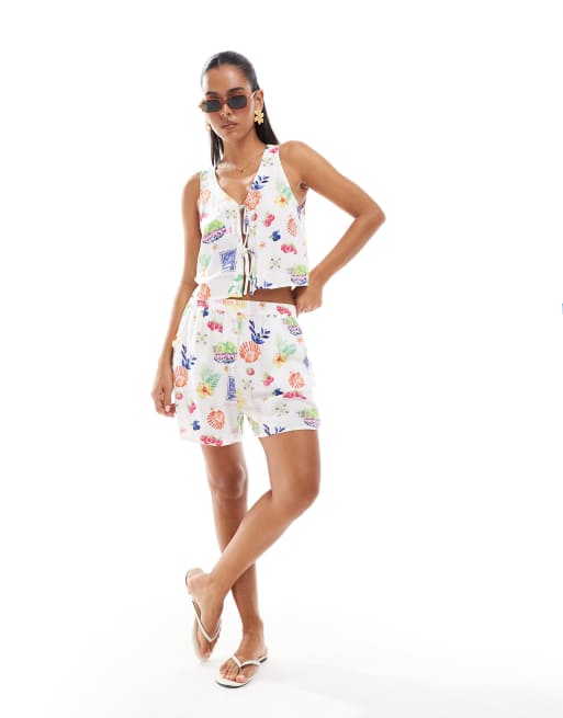 ONLY - Pantaloncini con stampa stile cartolina in coordinato, 3 di 5