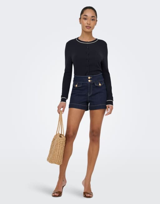 ONLY - Pantaloncini di jeans blu scuro, 3 di 7