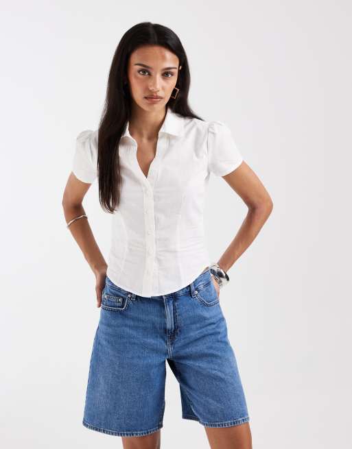 Only - Pantaloncini di jeans taglio lungo a vita medio alta blu medio