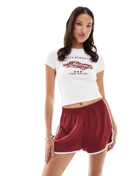 ONLY - Pantaloncini in raso bordeaux con profili a contrasto - view 1