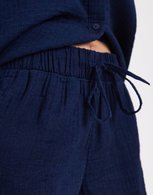 Only - Pantaloncini in seersucker blu navy in coordinato, 4 di 5