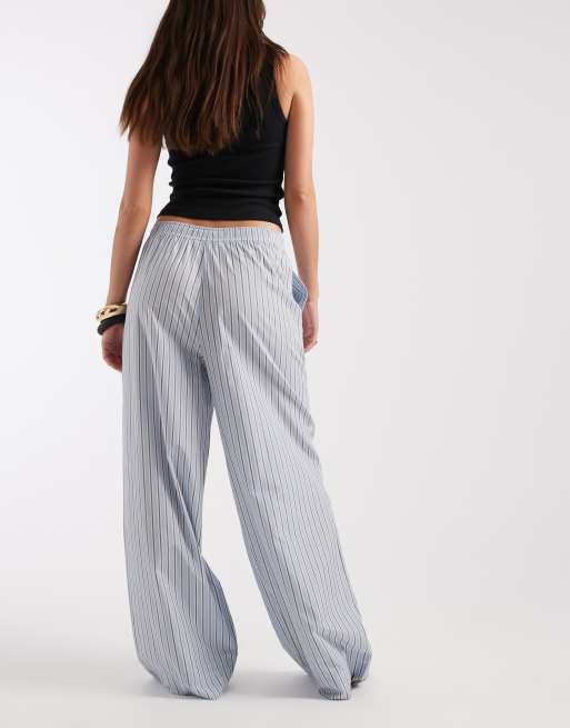 ONLY - Pantalones azul claro a rayas de pernera ancha sin cierres, 4 de 5