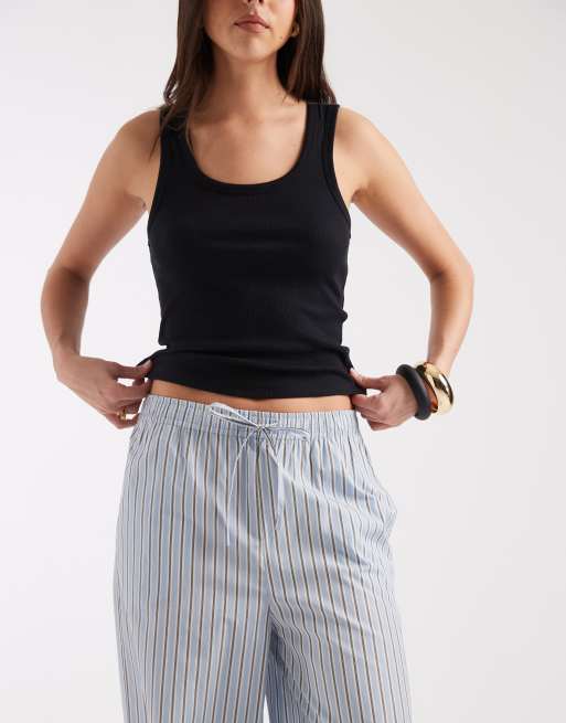 ONLY - Pantalones azul claro a rayas de pernera ancha sin cierres, 5 de 5