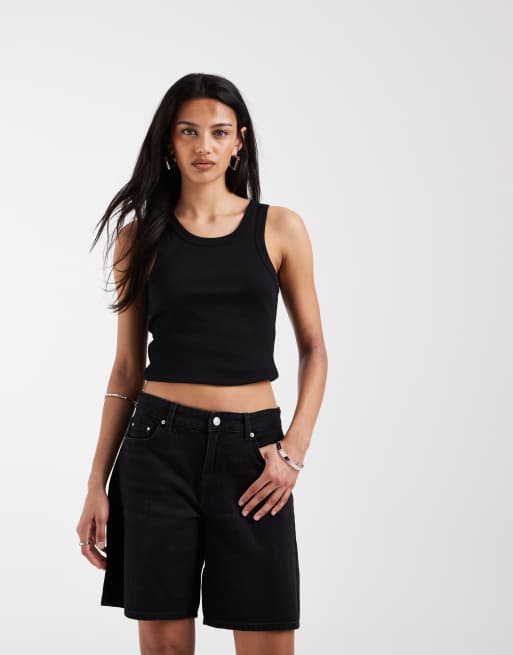 ONLY - Pantalones cortos vaqueros negros de corte alargado y talle medio, 2 de 5