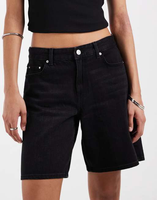 ONLY - Pantalones cortos vaqueros negros de corte alargado y talle medio, 3 de 5