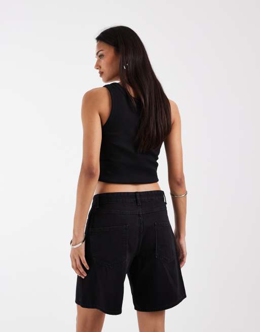 ONLY - Pantalones cortos vaqueros negros de corte alargado y talle medio, 5 de 5