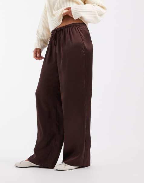 ONLY pantalones de pernera ancha de satén marrones - view 1