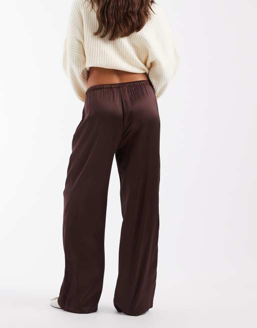 ONLY pantalones de pernera ancha de satén marrones, 3 de 5