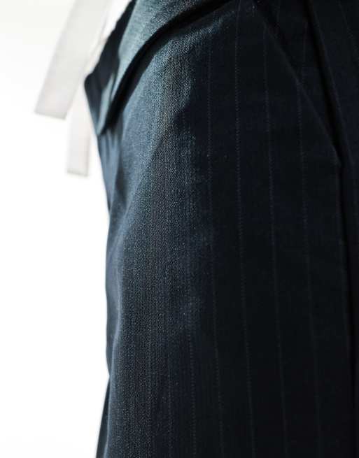 ONLY - Pantaloni a fondo ampio color blu navy con motivo gessato e tasche, 3 di 5