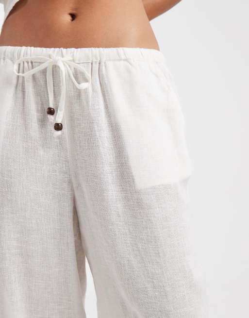 ONLY - Pantaloni a fondo ampio in misto lino bianchi in coordinato, 3 di 5