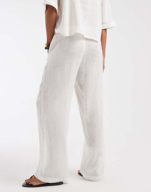 ONLY - Pantaloni a fondo ampio in misto lino bianchi in coordinato, 5 di 5