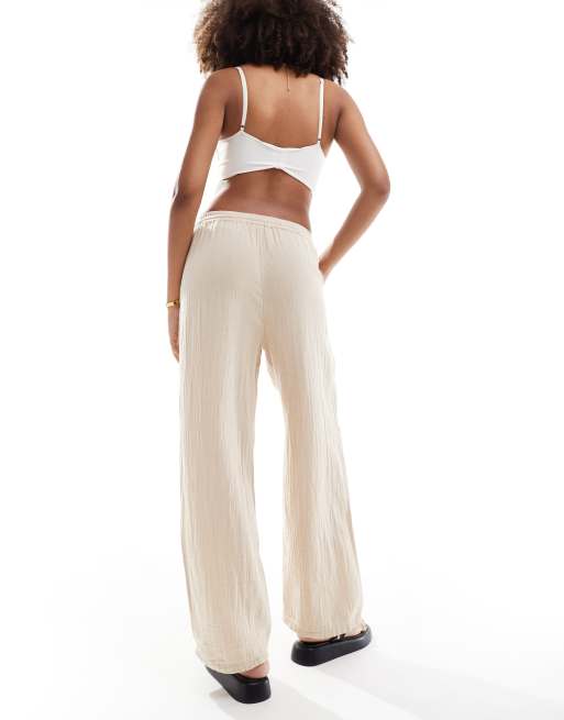 ONLY - Pantaloni a fondo ampio in mussola beige in coordinato , 3 di 5