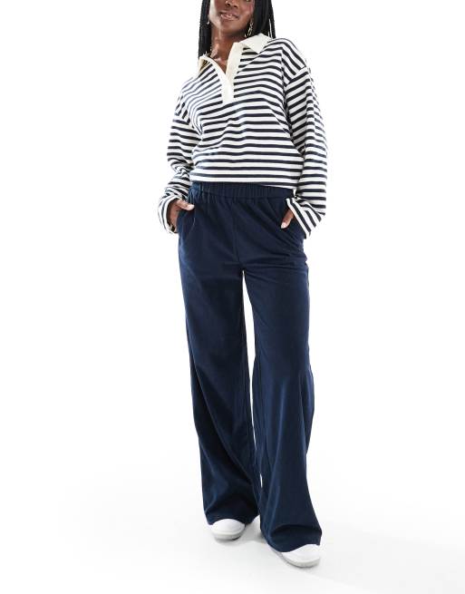 ONLY - Pantaloni a fondo ampio in tessuto a coste color blu navy