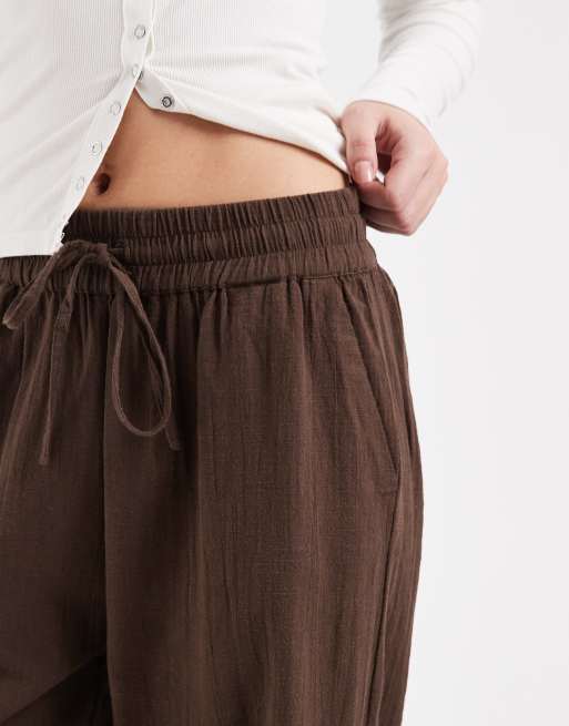 ONLY - Pantaloni a fondo ampio marroni effetto lino, 3 di 5