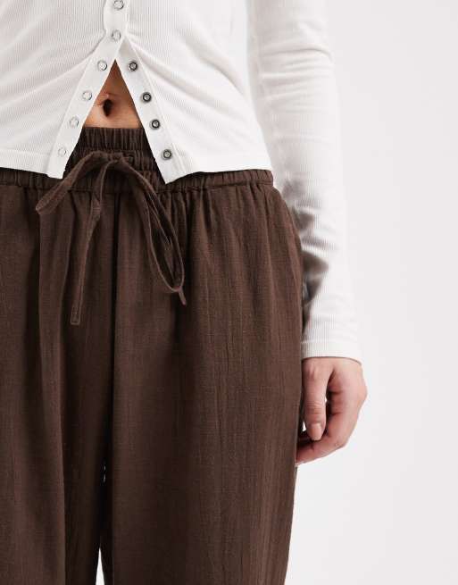 ONLY - Pantaloni a fondo ampio marroni effetto lino, 5 di 5