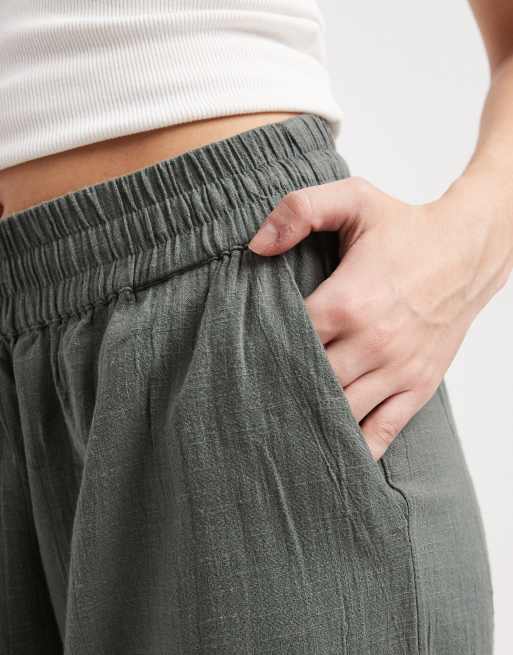 ONLY - Pantaloni a fondo ampio salvia effetto lino, 5 di 5