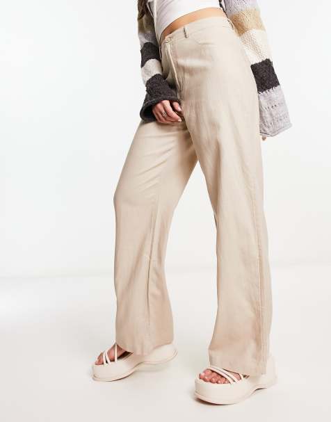 Only - Pantaloni a vita alta in lino beige a fondo ampio - view 1